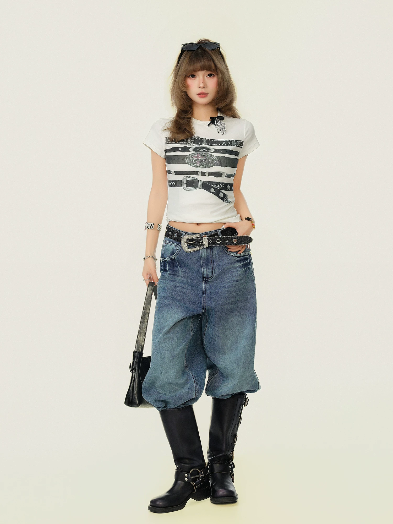 Quần jeans nữ kiểu Mỹ cổ điển, thiết kế độc đáo, quần ống rộng thoải mái đa năng, thương hiệu thời thượng.