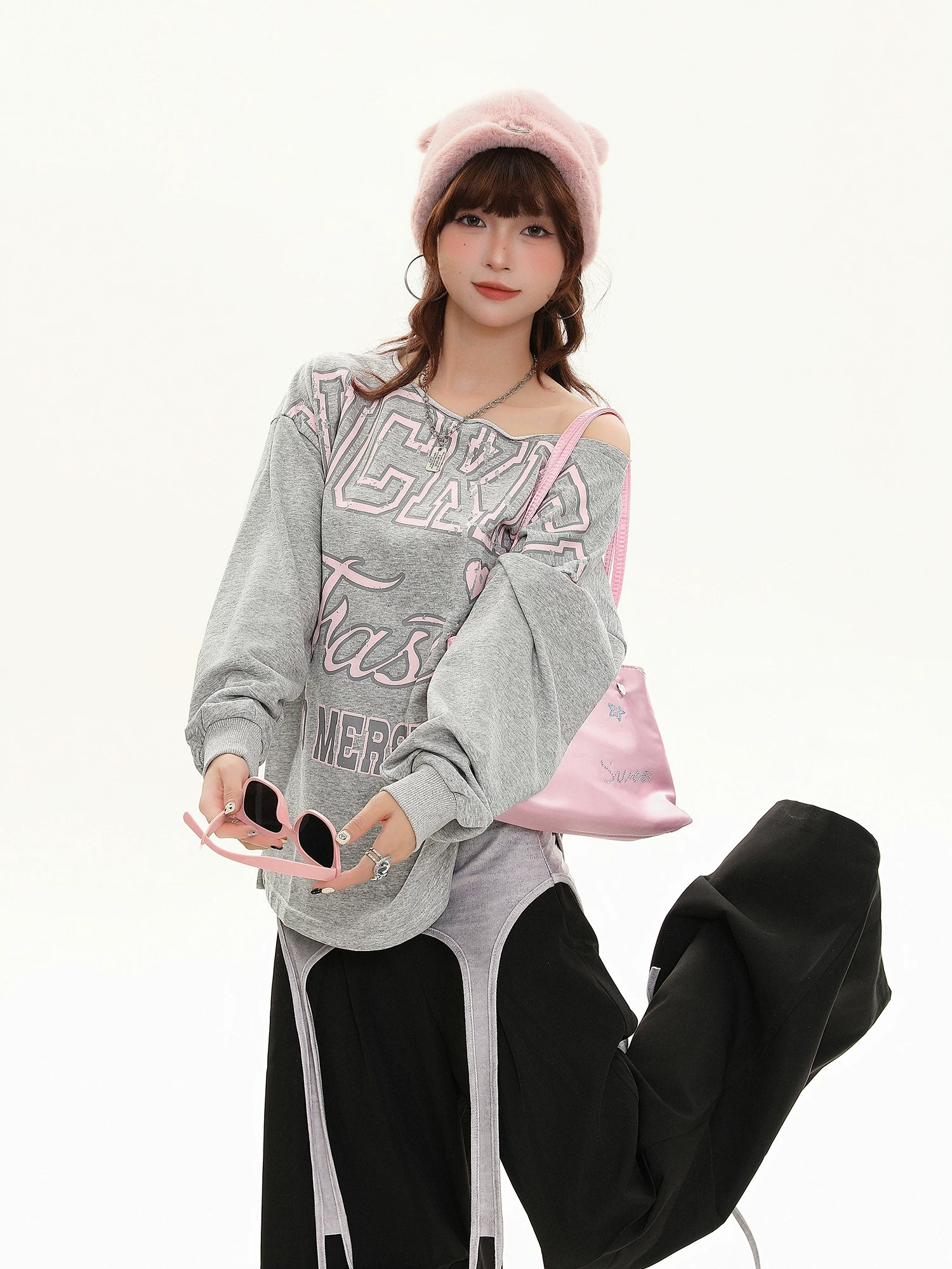 Áo sweatshirt nữ tay dài kiểu Mỹ Bulu Biscuit, phong cách ngọt ngào, cá tính, chất liệu mềm mại, dáng rộng, thoải mái, mùa thu 2025.