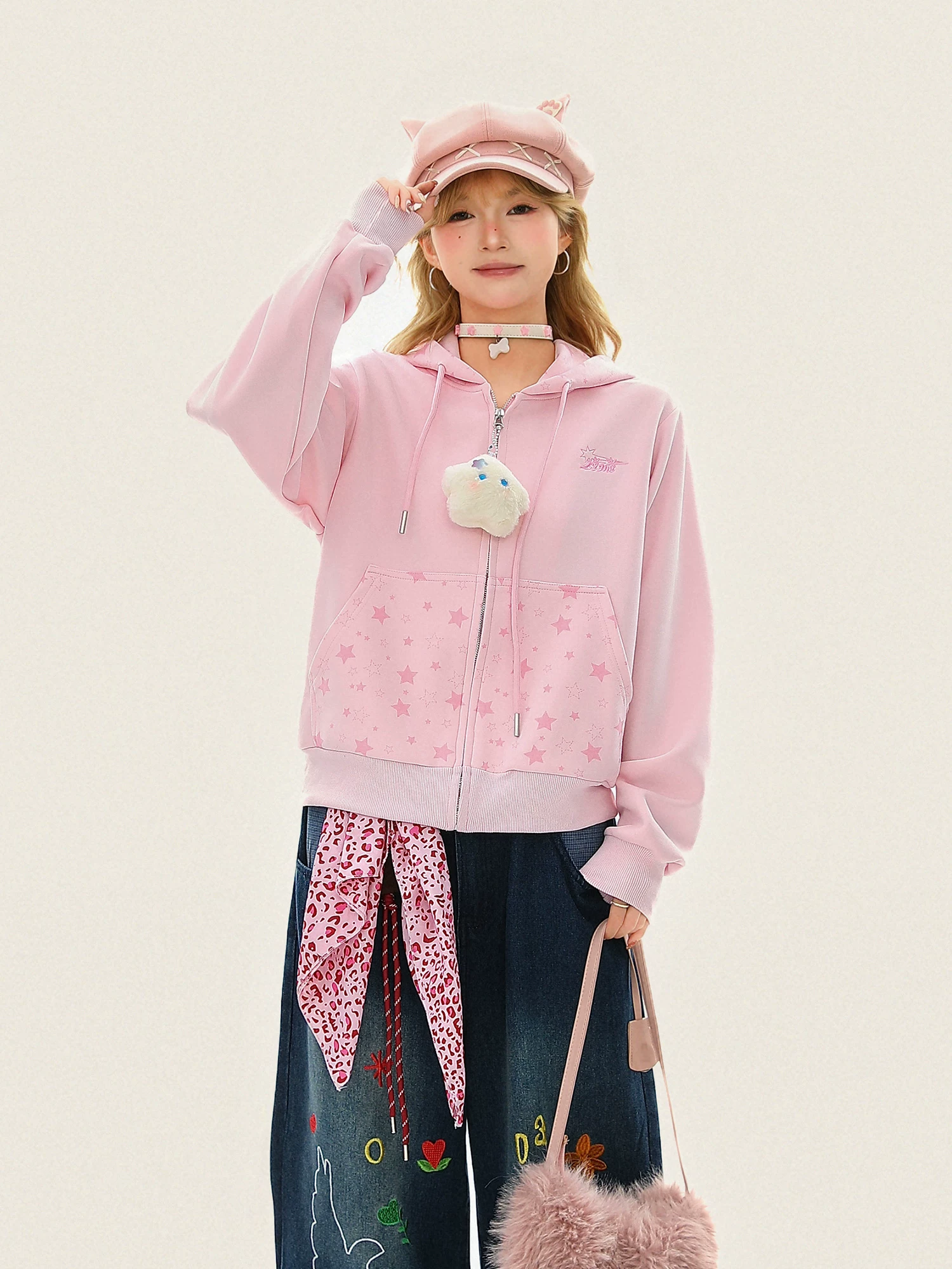 Áo khoác có mũ trùm đầu hình ngôi sao dễ thương và ngọt ngào dành cho nữ, áo khoác cardigan dáng rộng, đa năng, hợp thời trang.