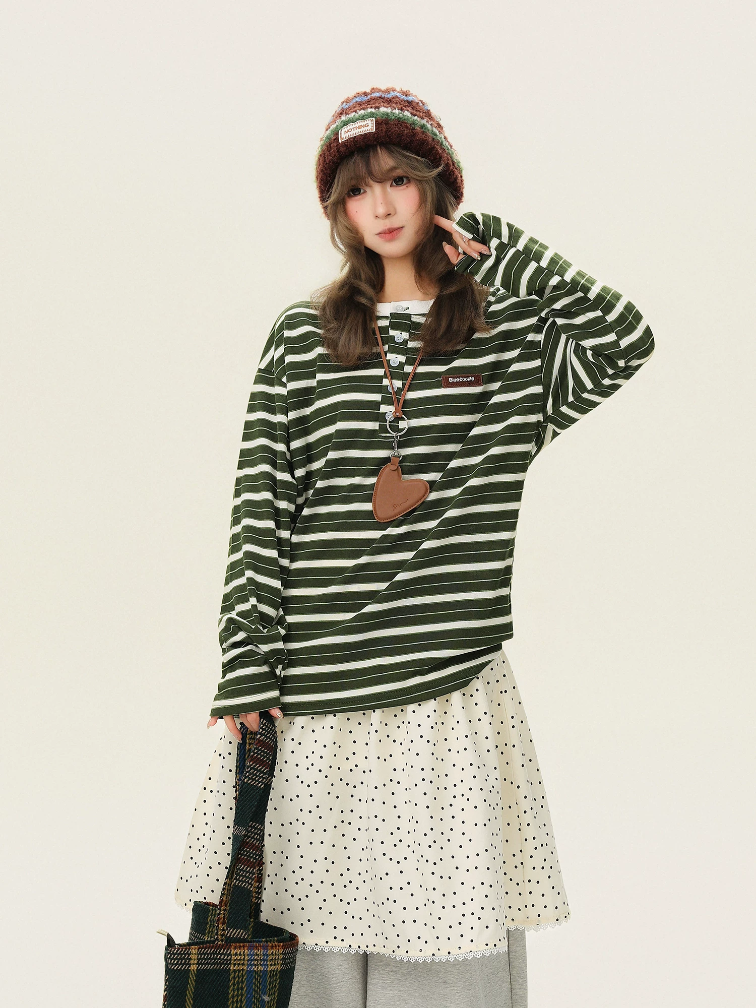 Áo thun nữ cổ Henley sọc retro Bulu Biscuit tay dài, kiểu dáng rộng rãi, phong cách thoải mái, đa năng mùa xuân 2026