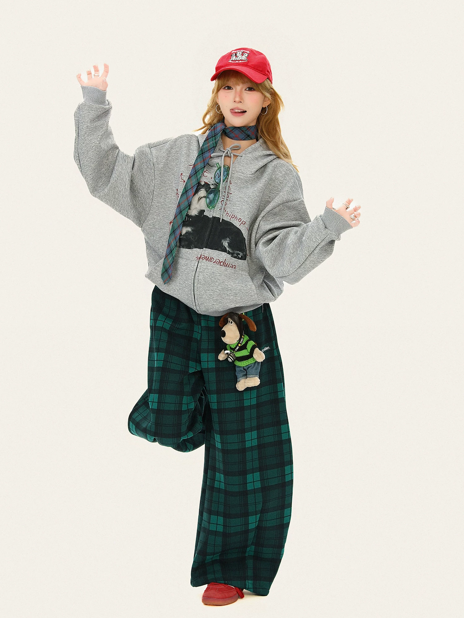 Áo nỉ có mũ in hình chú chó Bulu Biscuit American Retro dành cho nữ, áo khoác cardigan phong cách rộng rãi và thoải mái cho mùa thu.