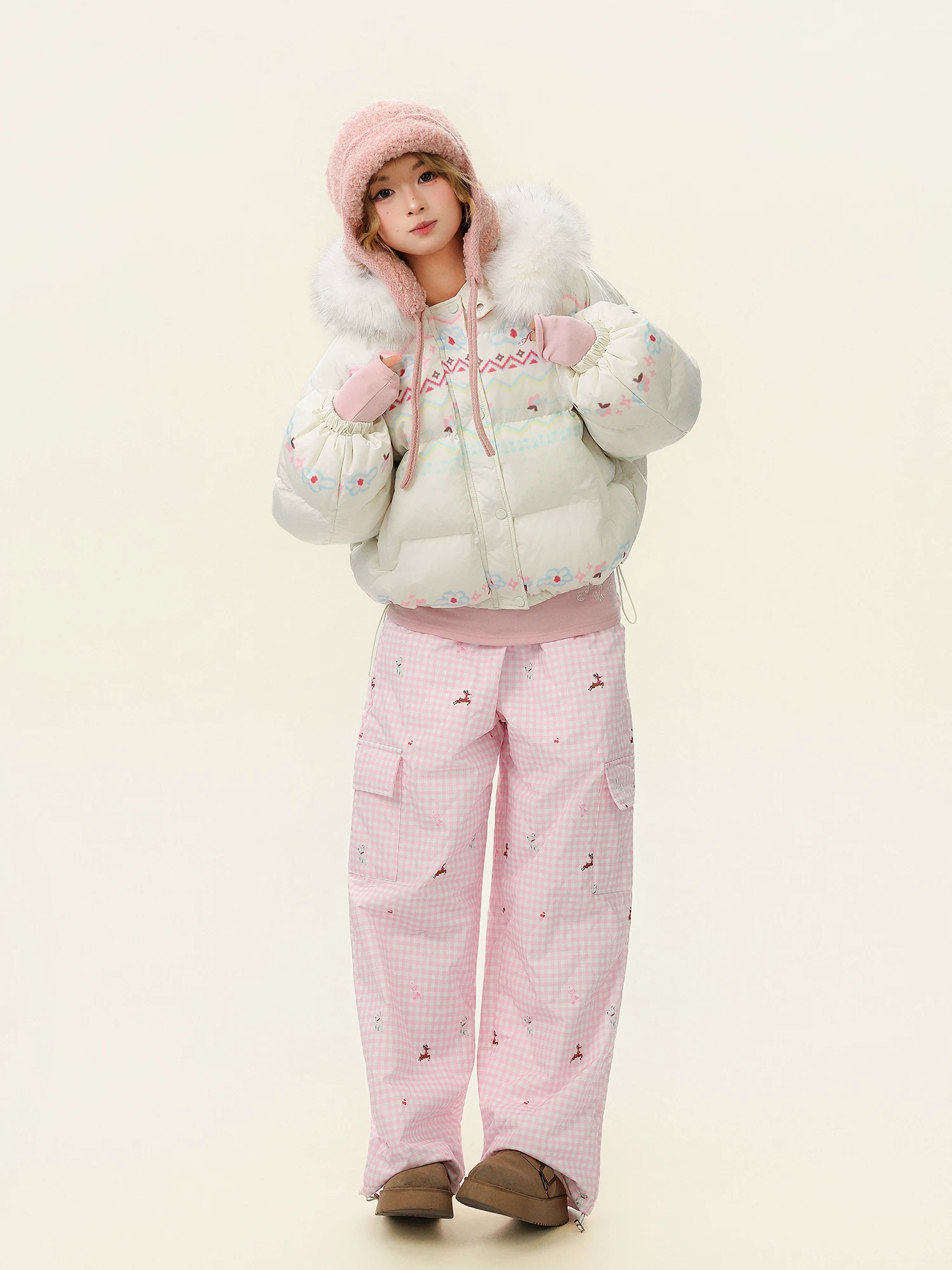 Quần cotton ống rộng có dây rút kẻ sọc dành cho nữ, quần ống rộng ấm áp mùa đông, quần thường ngày ống rộng.