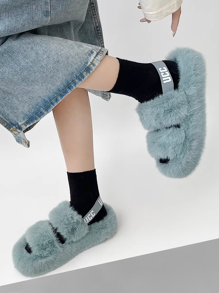 Giày sandal nữ thời thượng xuân thu 2025, kiểu tiên nữ cao cấp đế dày tăng chiều cao chống trơn lông mềm