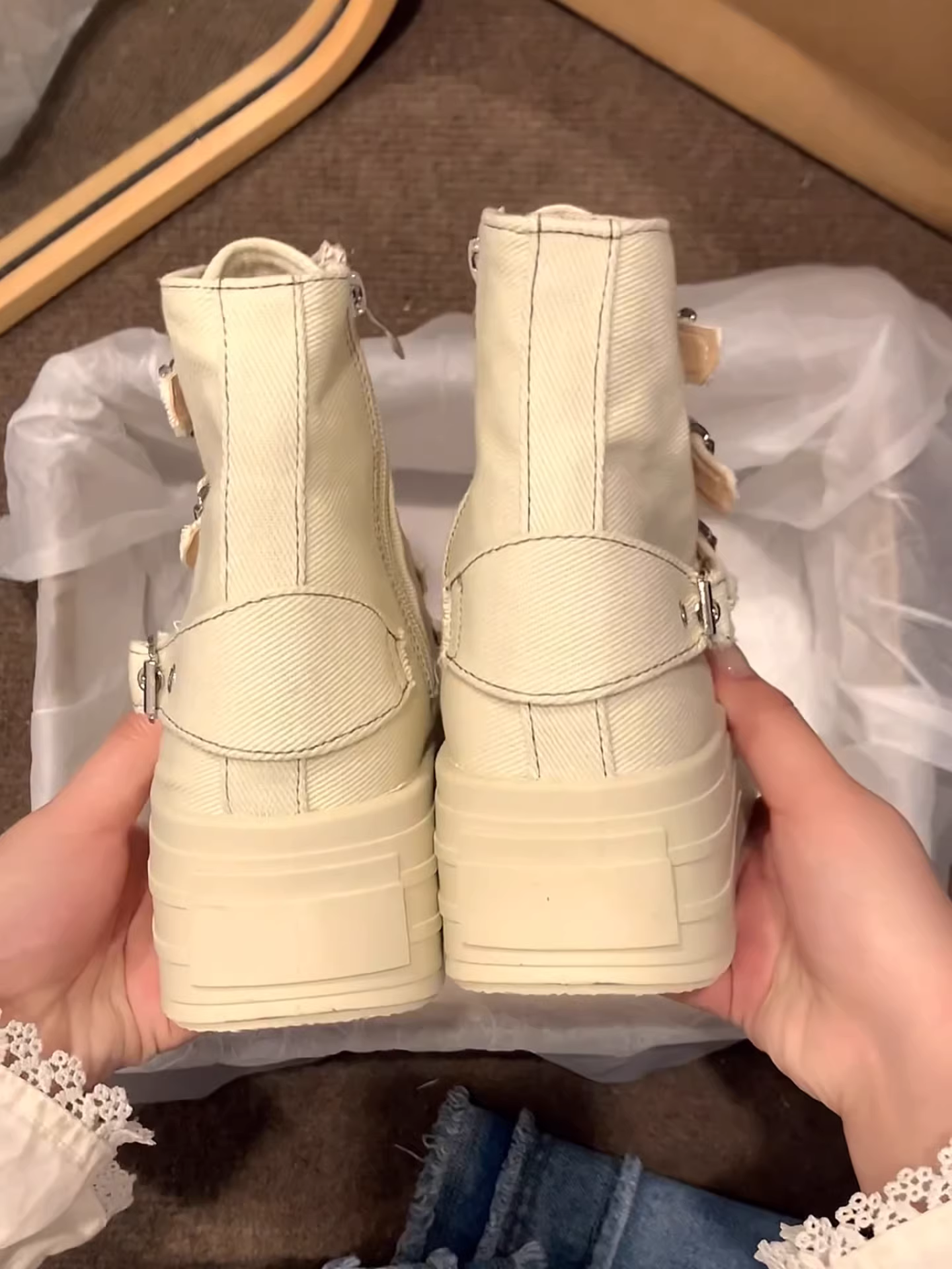 Giày thể thao đế dày đế cao cổ điển Nanzai Nanfang dành cho nữ, giày vải canvas đa năng mùa thu mới 2025.