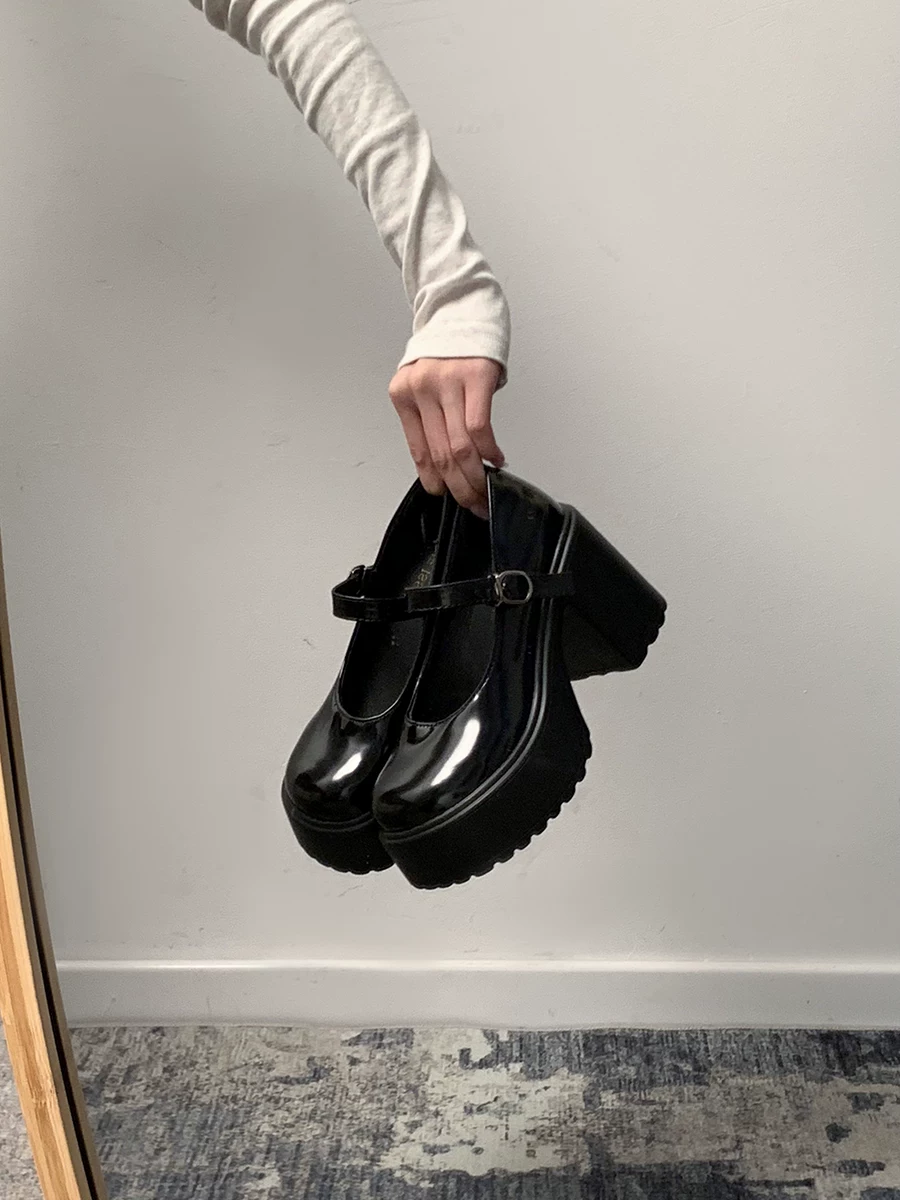 Giày cao gót chunky retro kiểu Pháp màu đen dành cho nữ, mẫu mới thu 2025, tăng chiều cao, kiểu Mary Jane bằng da, dành cho người nhỏ nhắn