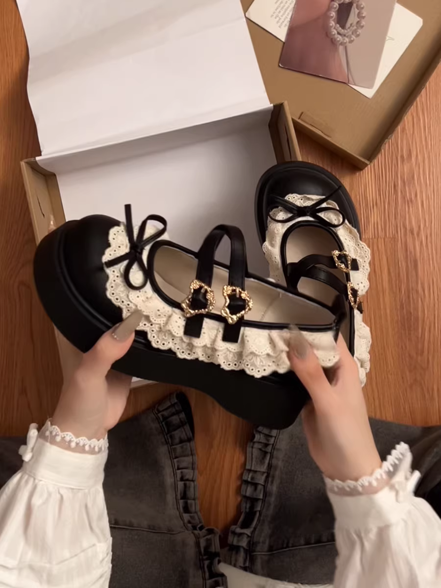 Giày da nữ đế dày kiểu retro màu nâu, phong cách thu đông 2025 mới, phối cùng chân váy, kiểu giày Mary Jane Pháp.