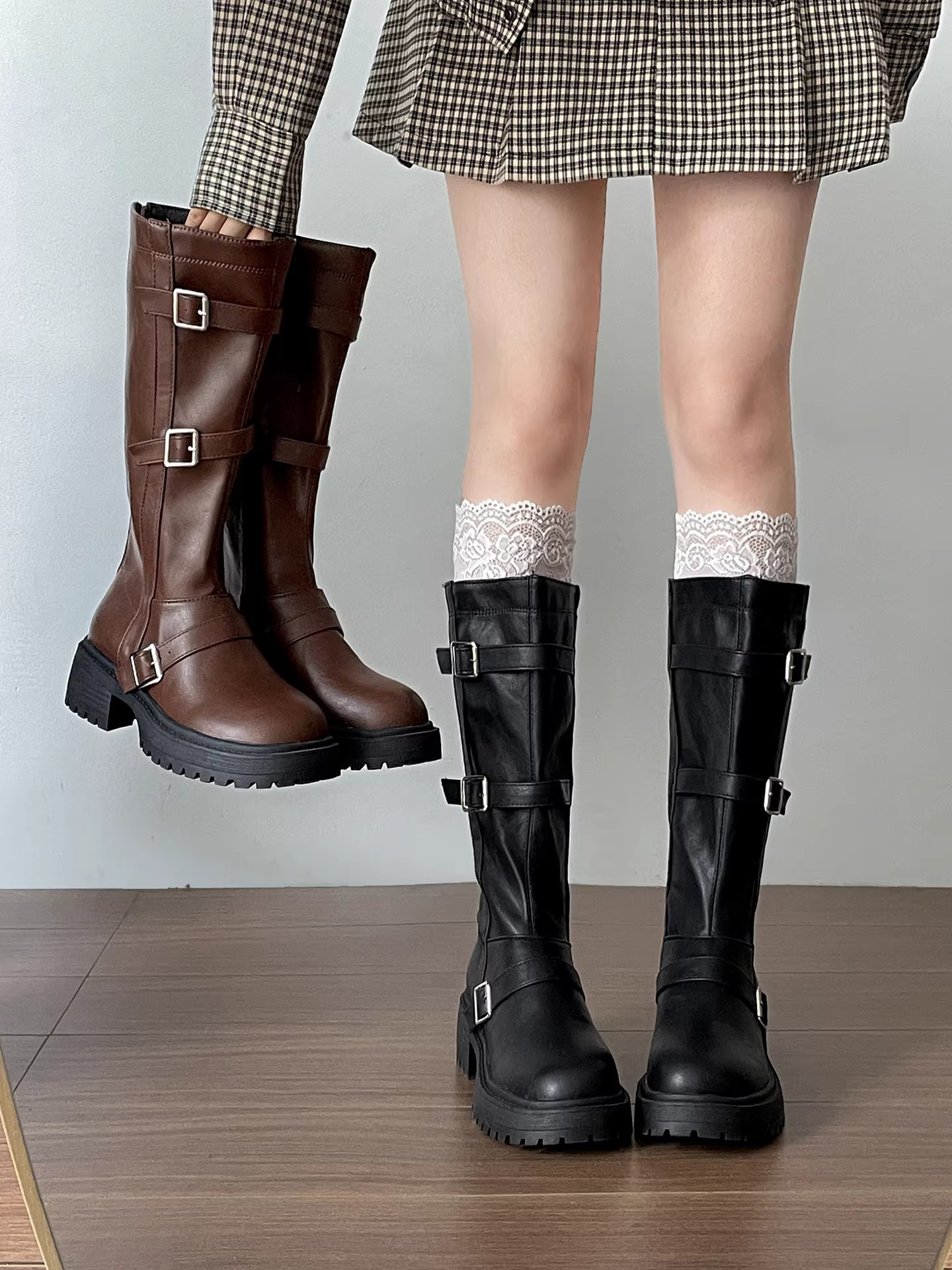 Giày bốt nữ đế xuồng cao gót kiểu Anh cổ điển màu nâu, kiểu dáng mới thu đông 2025, tôn dáng, kiểu Melard.