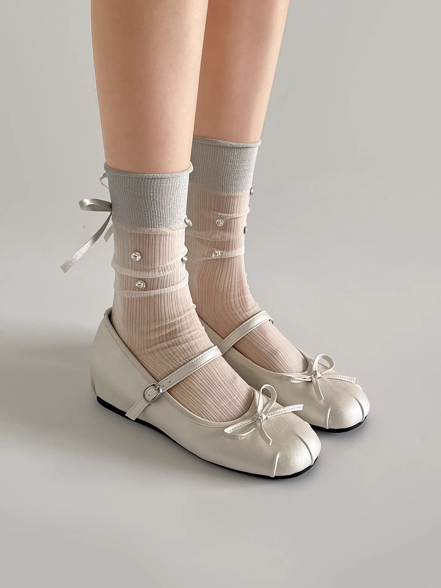 Giày bệt nữ kiểu Pháp màu bạc cổ điển, mẫu mới thu 2025, đa năng phối chân váy, giày Mary Jane tăng chiều cao