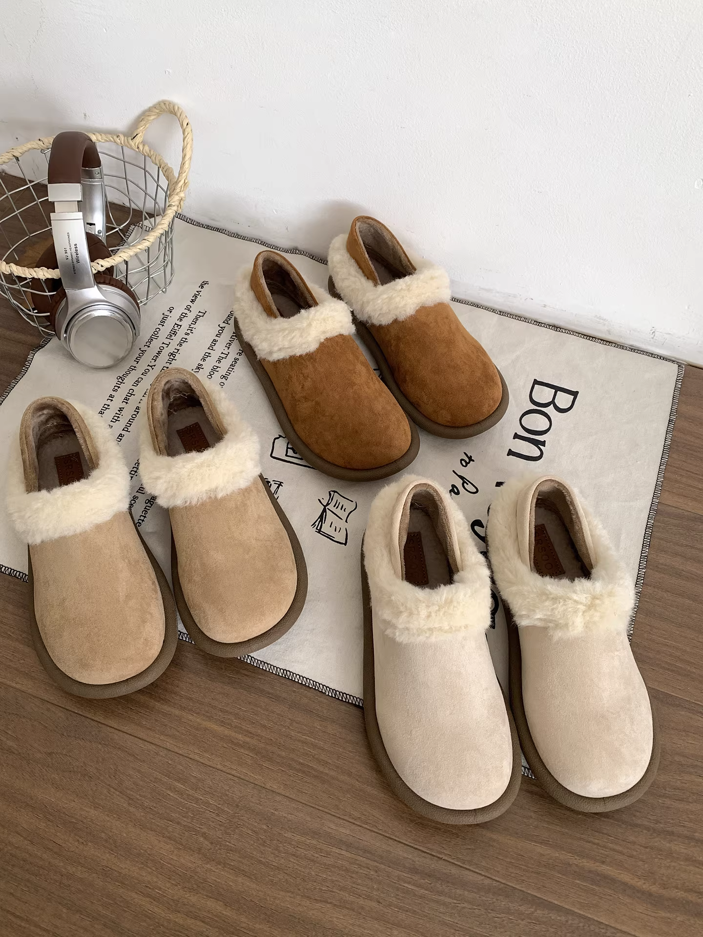 Giày lông mềm đế bằng chống trơn Nanzai Southern Brown Retro nữ 2025 mới mùa thu đông đa năng lót lông cừu kiểu Birkenstock