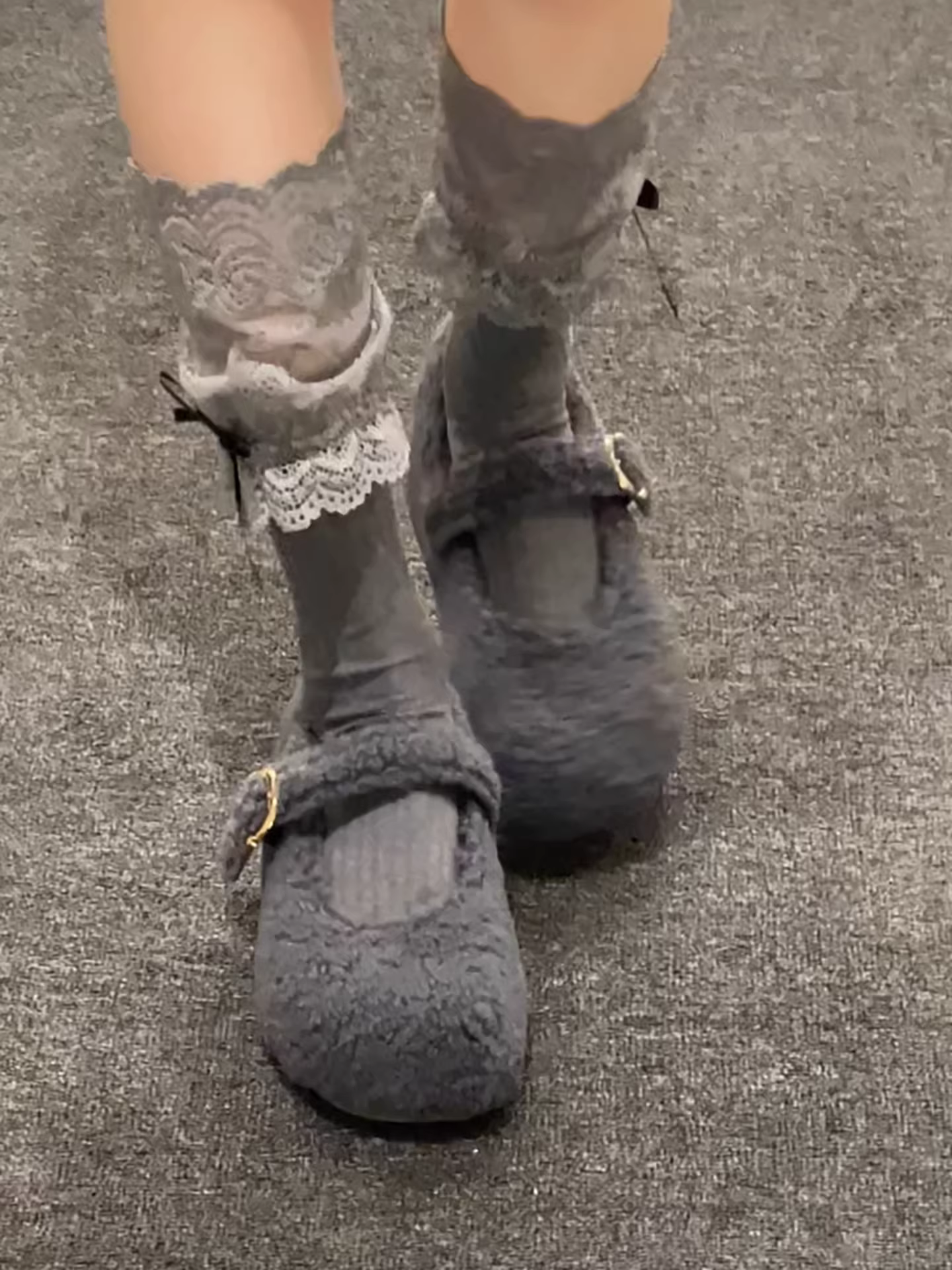 Giày lông dày đế cao cổ điển Nanzai Southern Gray dành cho nữ, mẫu mới mùa đông 2025, đi ngoài trời, lót lông cừu, ấm áp và chống trơn trượt.