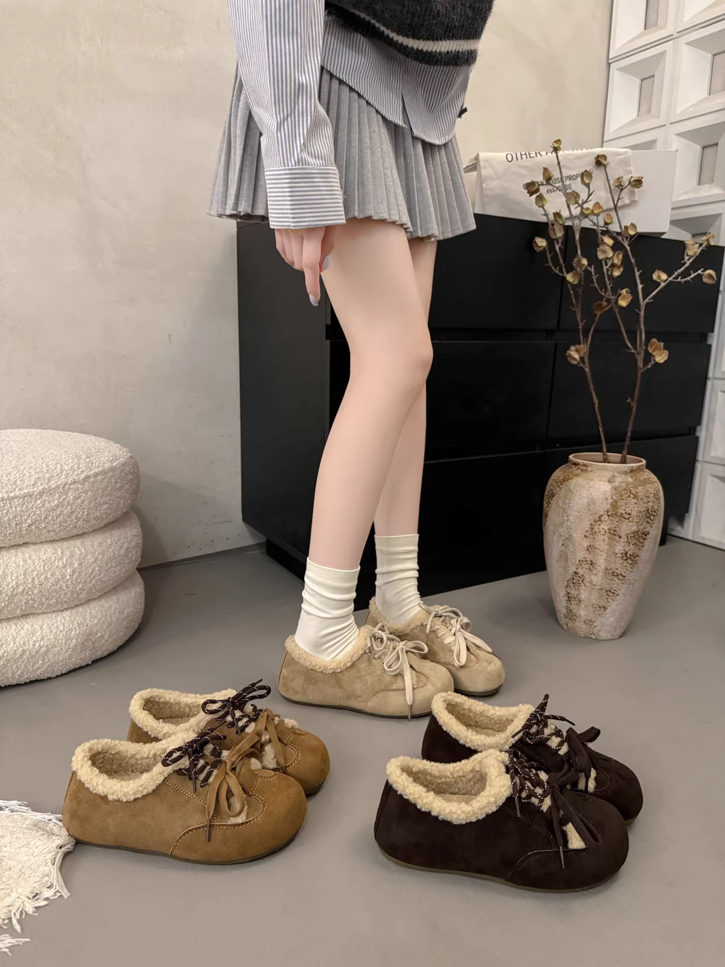 Giày Birkenstock đế bằng lót nhung cổ điển dành cho nữ, mẫu mới mùa đông 2025, chống trơn trượt, đế mềm, giữ ấm bằng vải cotton