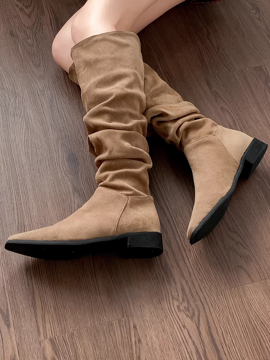 Giày bốt cao cổ dày gót cao kiểu retro dành cho nữ, mẫu mới thu đông 2025, bán chạy, tăng chiều cao, kiểu dáng ôm dáng, thoải mái.