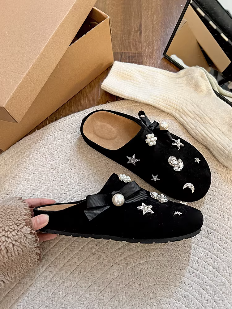 Dép nữ đế dày chống trơn, mũi kín, màu đen Nanzai Nanfang, kiểu mới mùa thu 2025, kiểu retro Birkenstock, thích hợp đi ngoài trời.