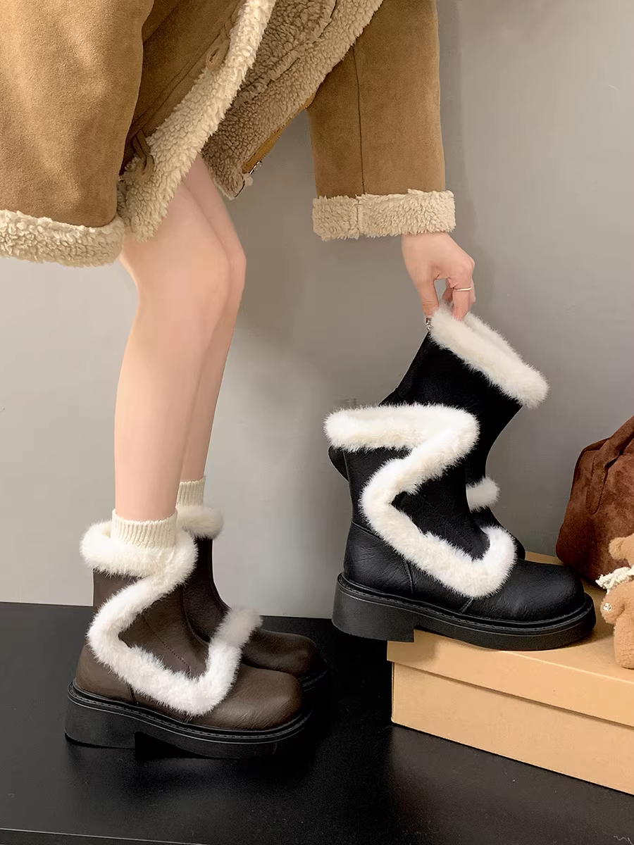 Giày bốt tuyết đế dày phong cách Nam Trung Quốc dành cho nữ 2025, giày Martin lót lông mùa đông mới, giày bông dày giữ ấm