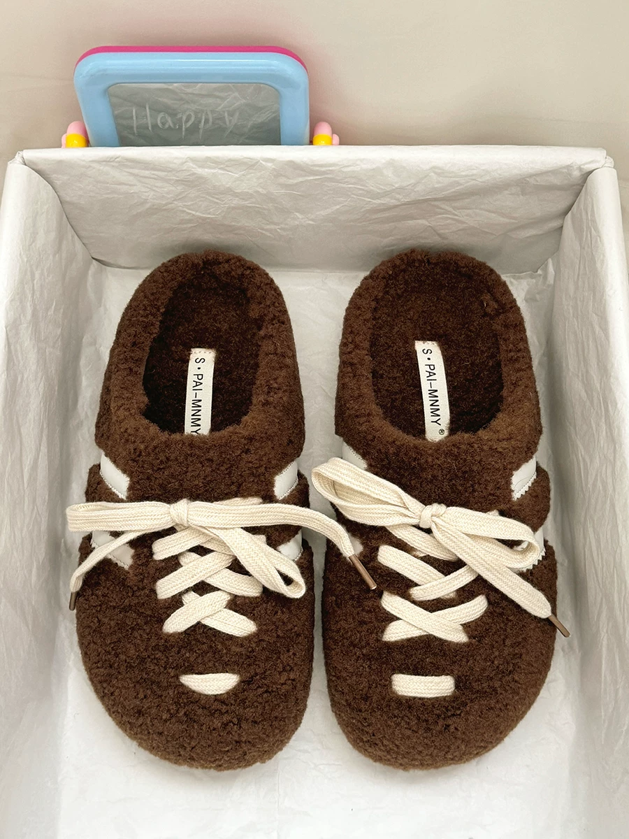 Dép lông đế dày siêu hot dành cho nữ, thích hợp đi ngoài trời, dép bông đế mềm chống trơn, mũi kín, mẫu mới thu đông 2025 bán chạy.