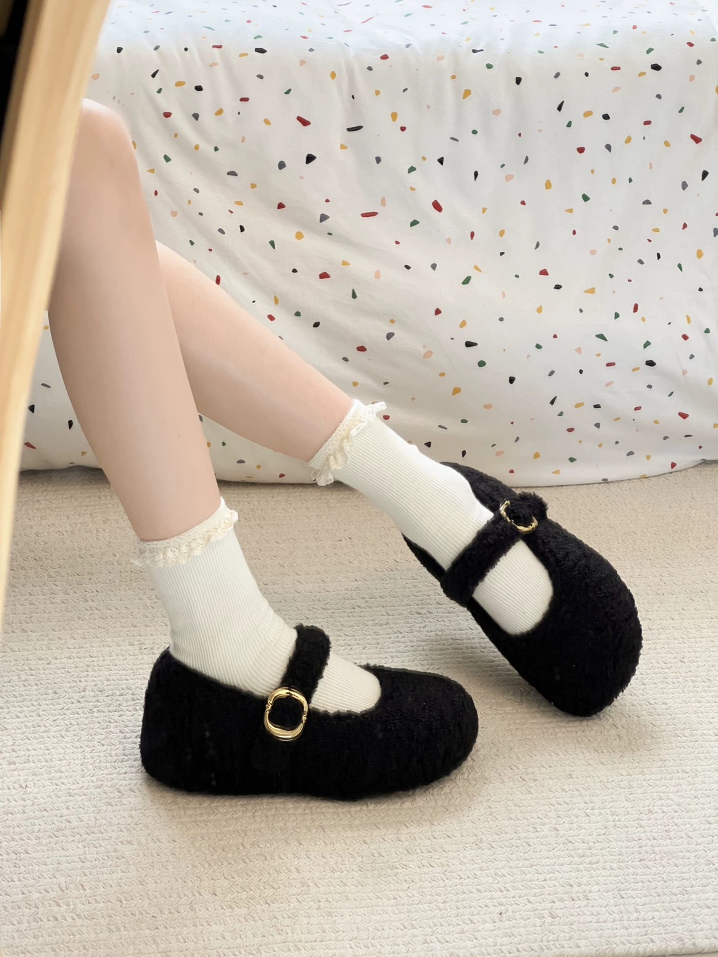 Giày lông dày đế dày phong cách retro Nanzai Nanzhao dành cho nữ 2025, giày mùa đông mới lót lông giữ ấm chống trơn trượt bằng cotton, thích hợp đi ngoài trời