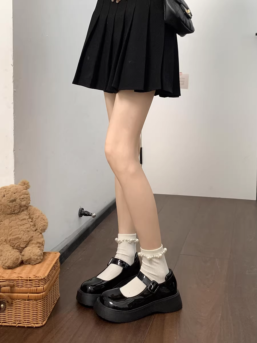 Giày da nữ đế dày kiểu Pháp màu đen, giày Mary Jane cổ điển đa năng mũi tròn mùa thu mới 2025.