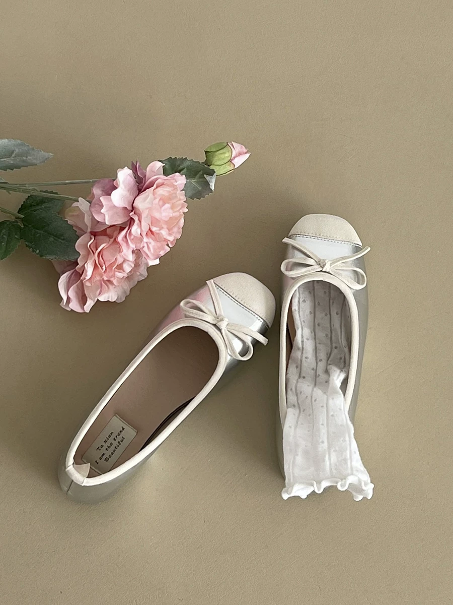 Giày bệt kiểu ballet cổ điển Pháp dành cho nữ, mẫu mới thu 2025, đa năng, màu xanh dương, mũi vuông, kiểu Mary Jane