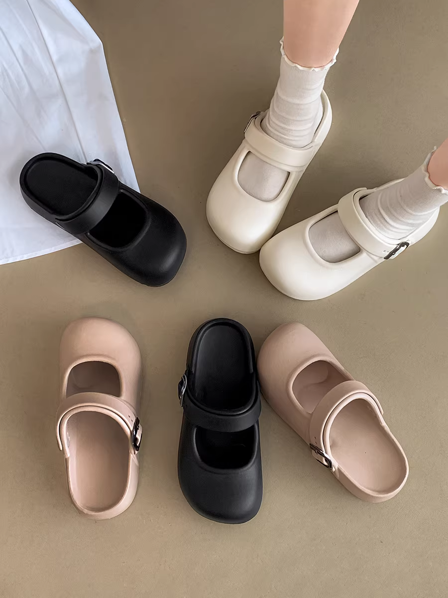 Dép nữ cao cấp màu trắng, đế dày chống trơn, mũi kín, kiểu mới 2025, đế mềm tăng chiều cao, thoáng khí, thích hợp đi ngoài trời mùa hè.