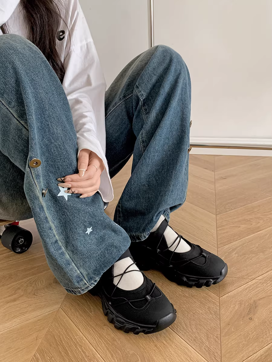 Giày Mary Jane đế dày màu trắng kiểu Nan Zai Nan dành cho nữ, mẫu mới thu 2025, đa năng, tăng chiều cao