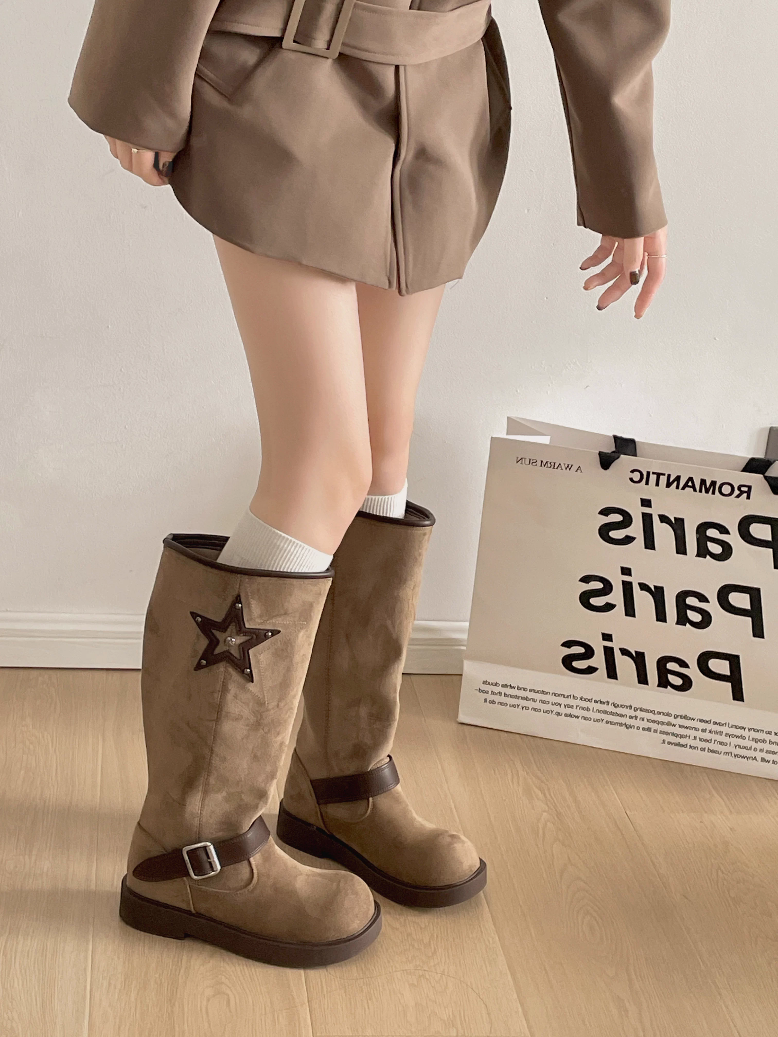 Giày bốt đế dày kiểu cổ điển Meilade dành cho nữ, bốt cao cổ mùa thu đông 2025, đa năng, tăng chiều cao, dành cho phụ nữ nhỏ nhắn