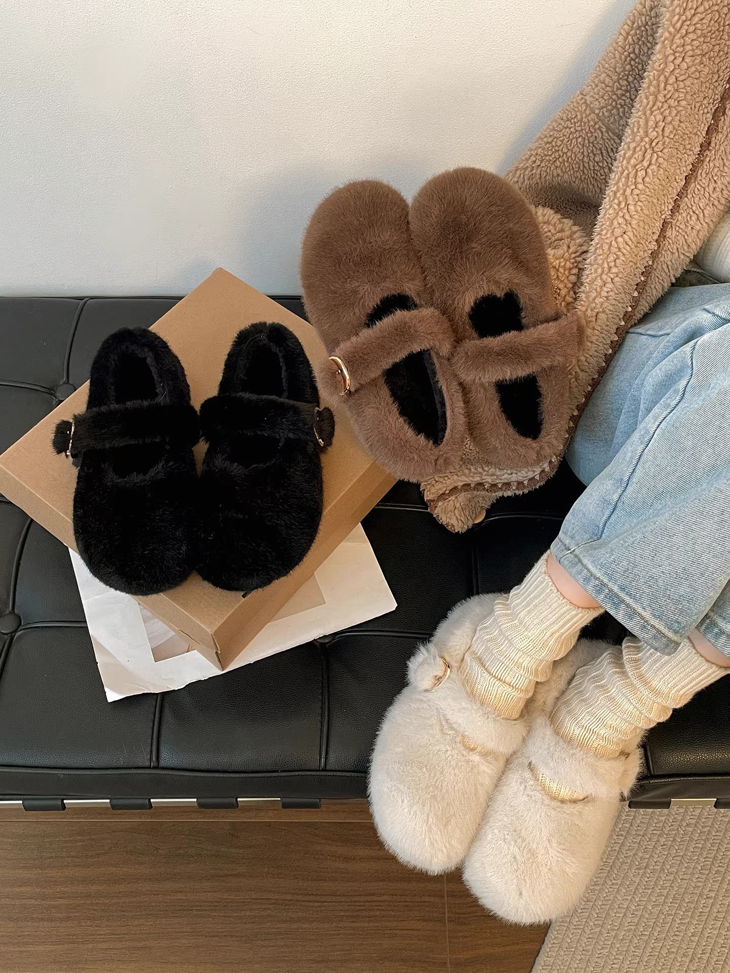 Giày bệt nhung trắng cổ điển Nanzai Nanzhou dành cho nữ, mẫu mới thu đông 2025, đế mềm, kiểu Mary Jane, chất liệu cotton