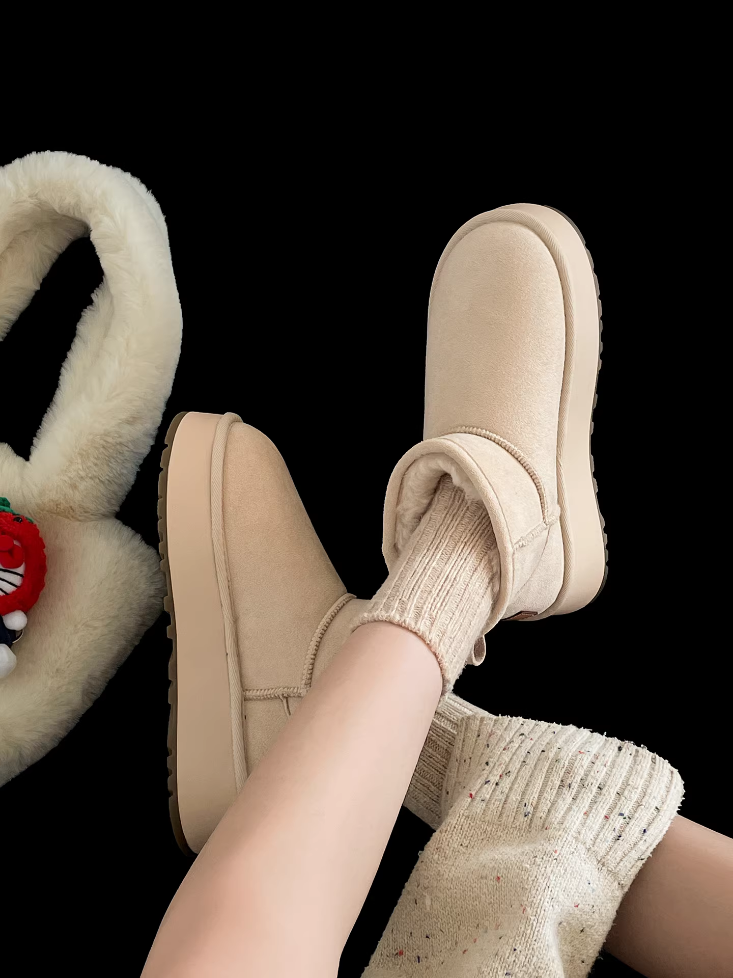 Giày bốt tuyết đế dày lót lông cừu trắng cổ điển Nanzai dành cho nữ 2025 Mẫu mới mùa đông ấm áp đi ngoài trời kiểu Birkenstock bằng vải cotton