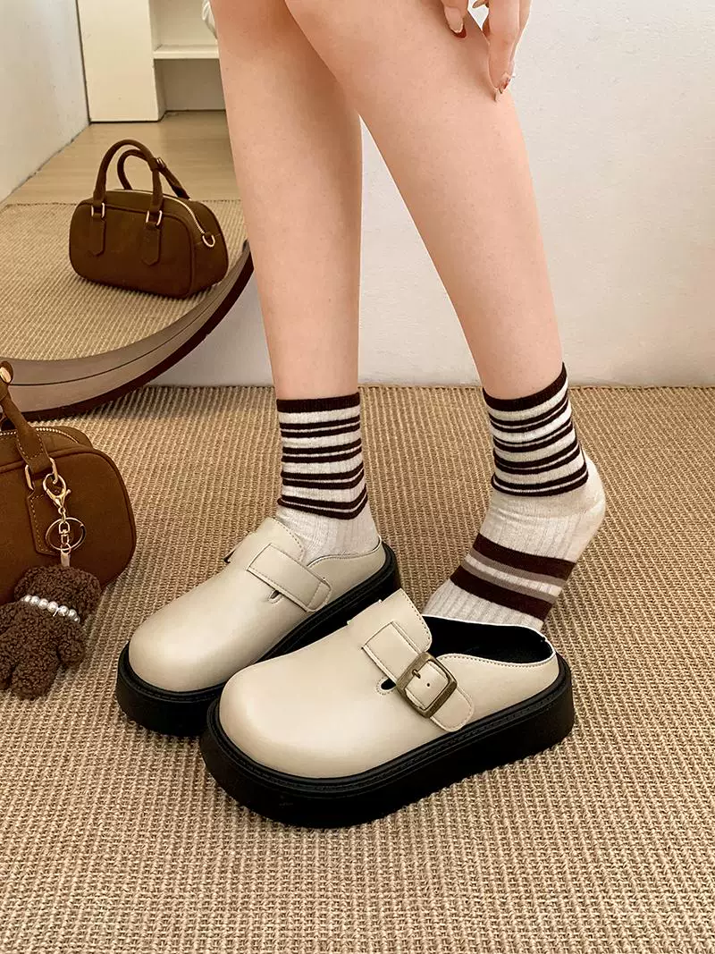 Dép đế dày kiểu cổ điển kiểu Nam Trung Quốc dành cho nữ, trang phục dạo phố mùa thu, dép nửa đế Birkenstock chống trượt mới năm 2025.