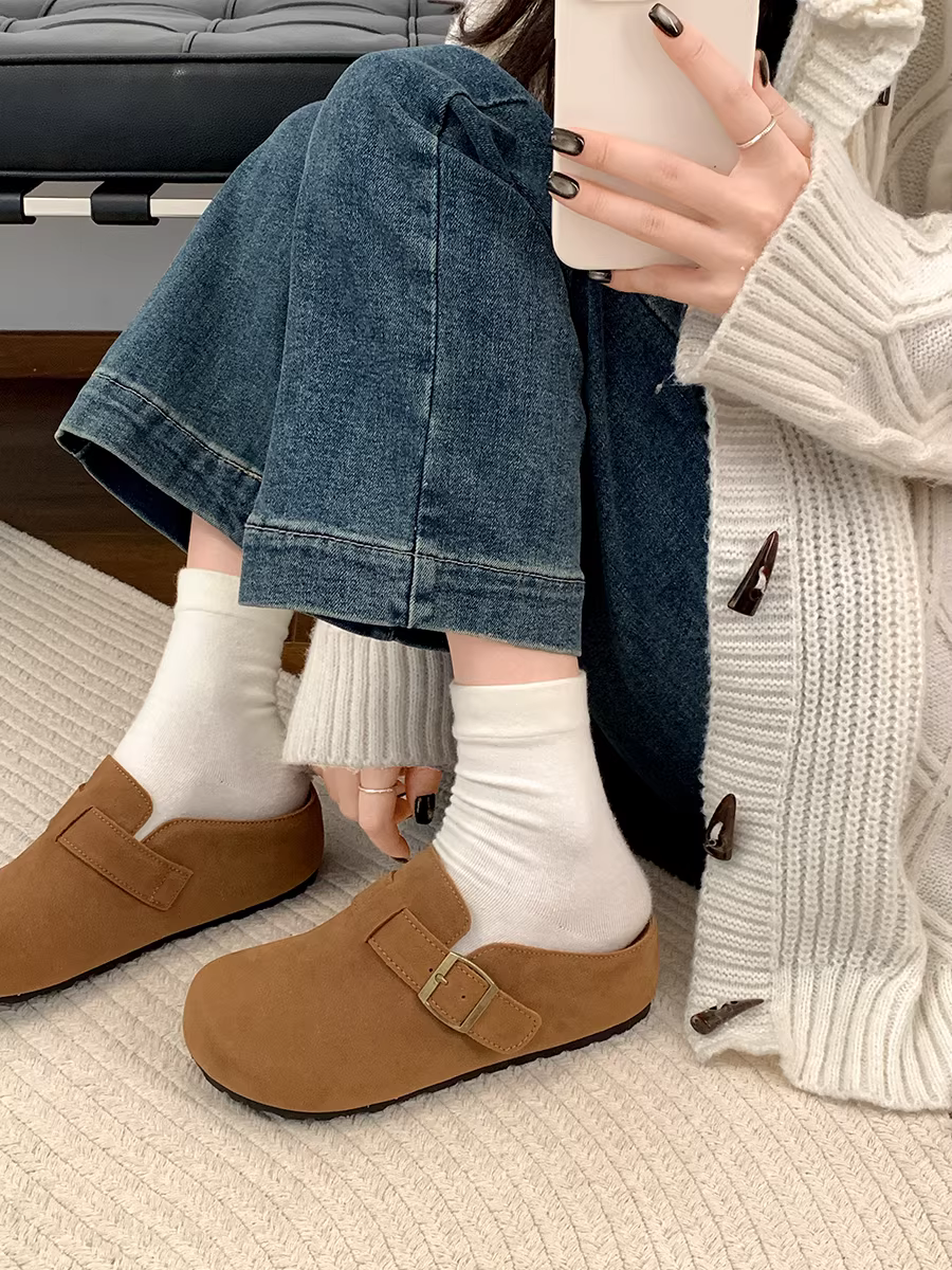 Giày Birkenstock đế dày cổ điển dành cho nữ, kiểu thu đông 2025 mới, đi ngoài trời, kiểu xỏ ngón kín mũi, tăng chiều cao.