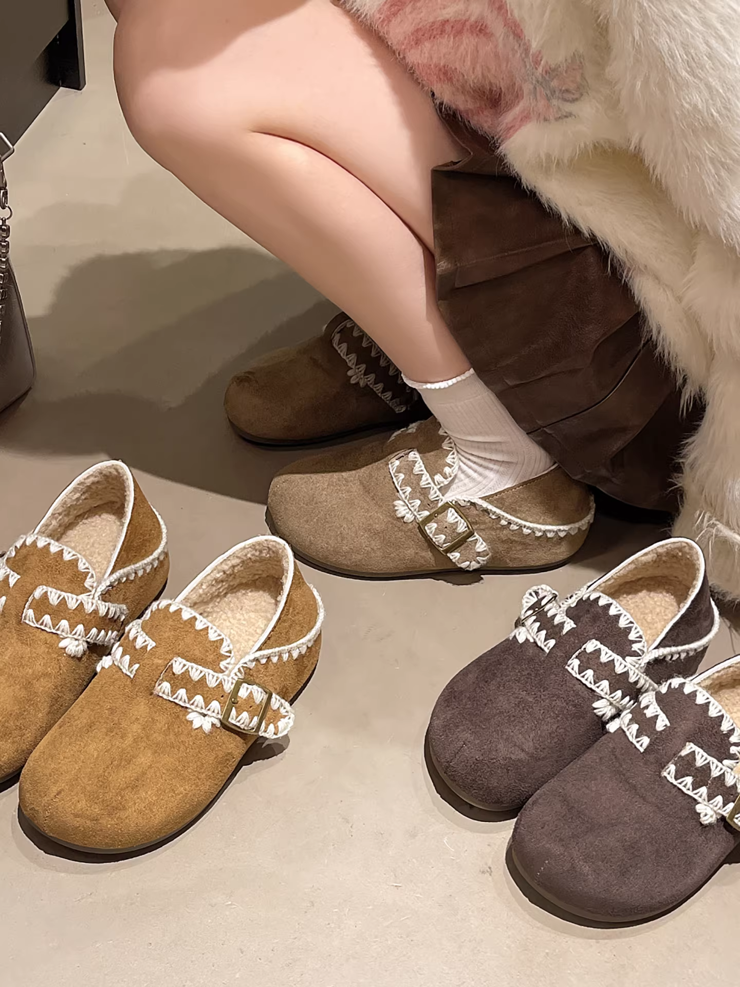 Giày Birkenstock đế dày lót lông phong cách retro miền Nam dành cho nữ 2025 giày cotton ấm áp mùa thu đông mới