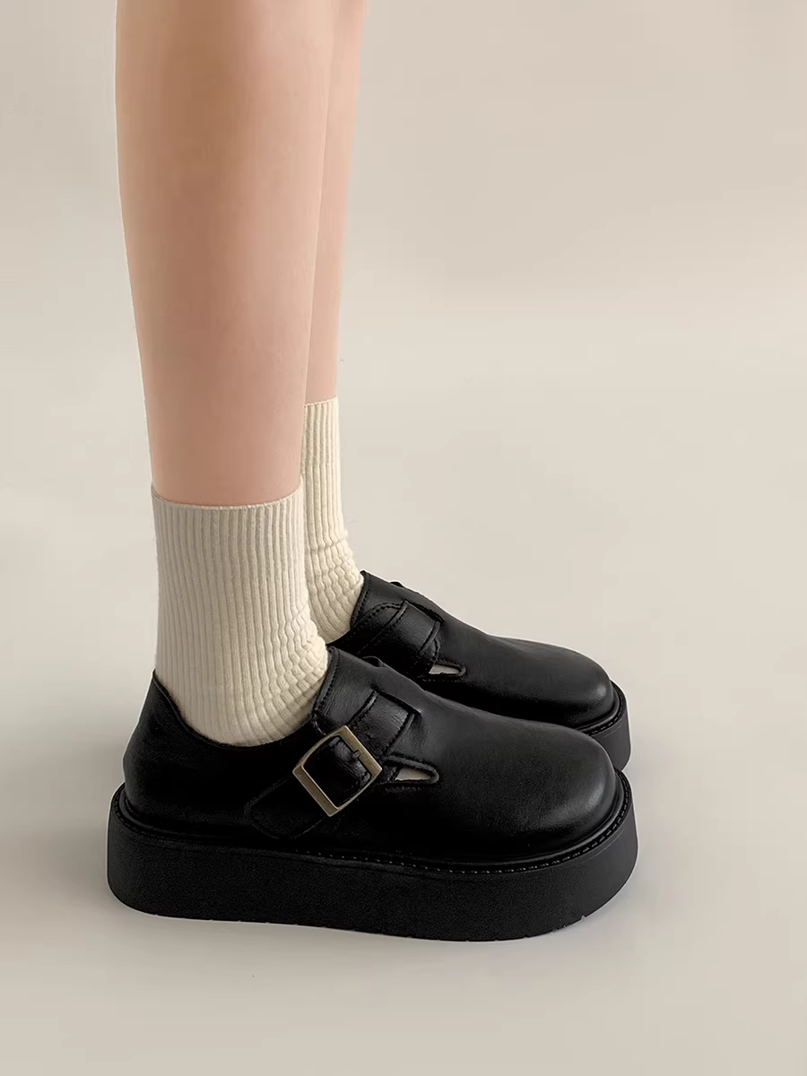 Giày da đế dày kiểu Anh dành cho nữ, bộ sưu tập thu đông 2025 mới, đa năng phối cùng chân váy, giày tăng chiều cao kiểu Birkenstock.