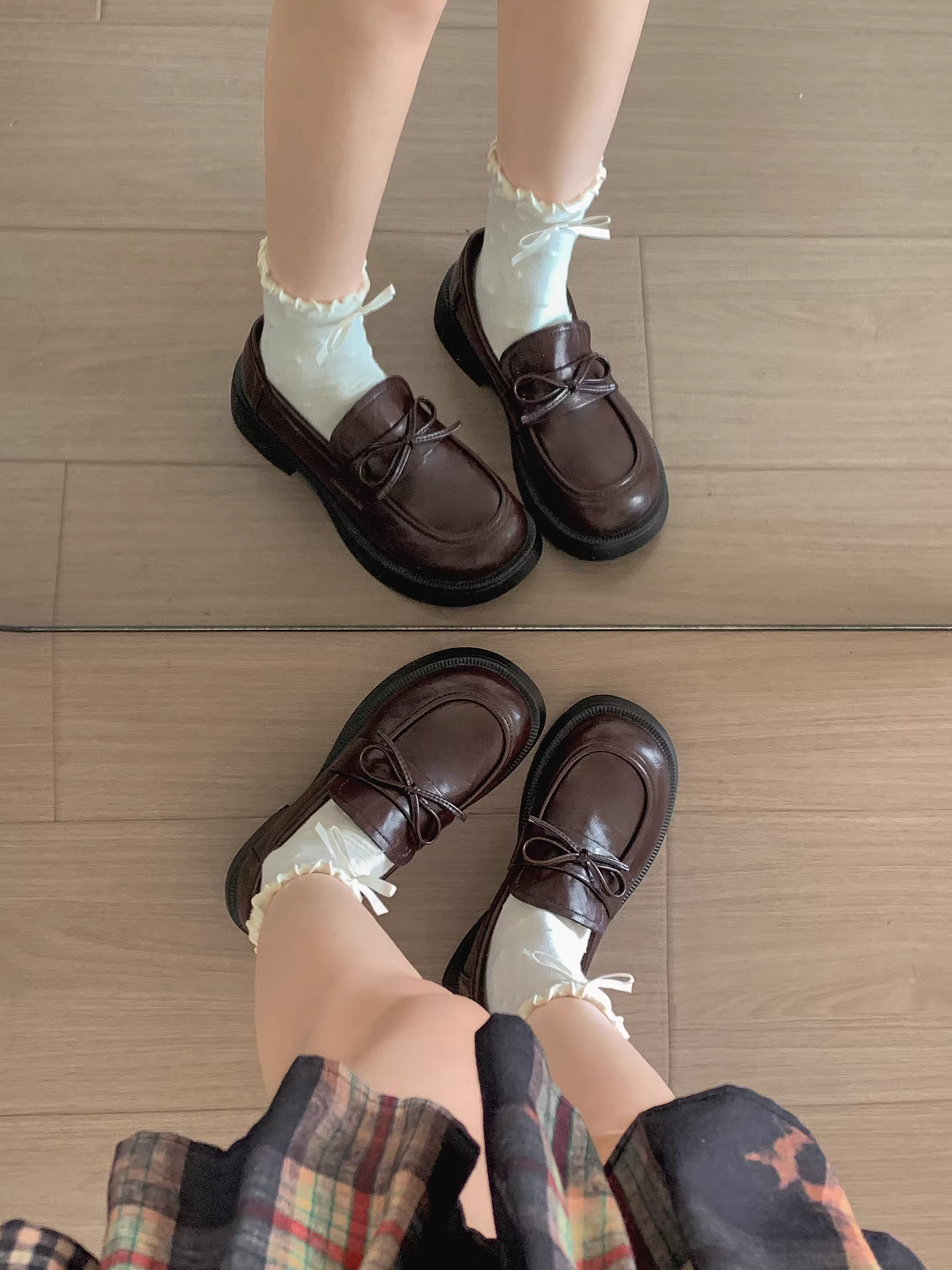 Giày da đế dày kiểu Anh màu nâu dành cho nữ, mẫu thu đông 2025 mới, giày lười đa năng phối hợp tốt với chân váy.