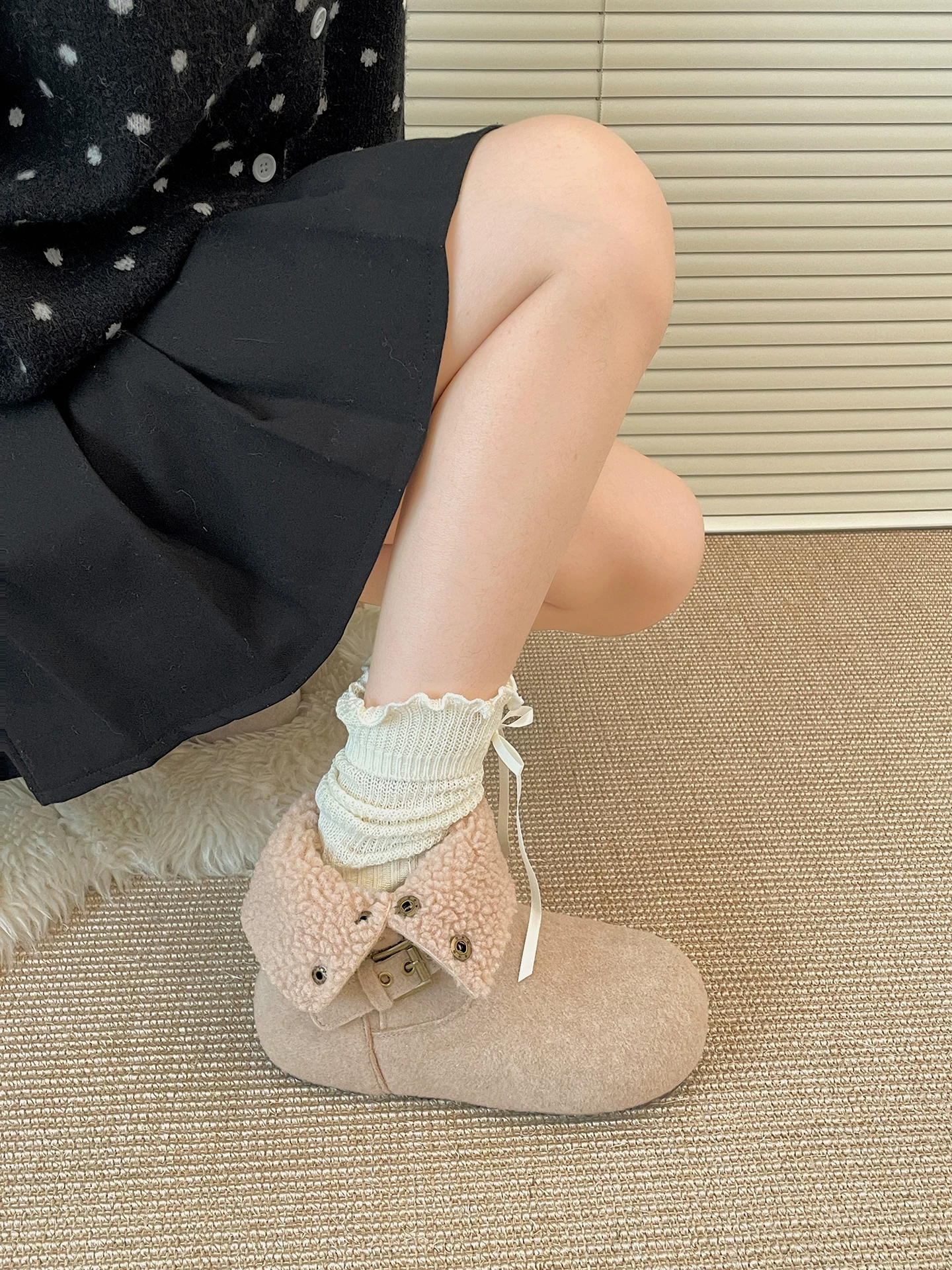 Giày bốt tuyết đế dày tăng chiều cao kiểu retro màu xám dành cho nữ, giày cotton kiểu Birkenstock giữ ấm mùa đông mới năm 2025, chống trơn trượt.