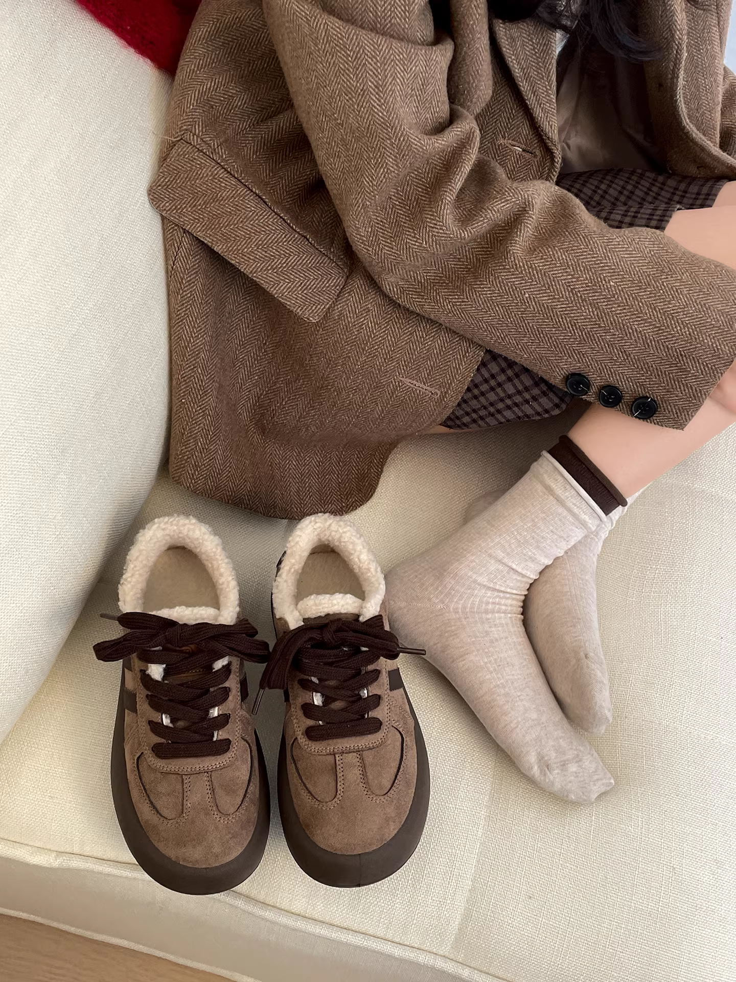 Giày tập luyện Đức đế dày lót lông cừu Nanzai Southern Retro dành cho nữ 2025 Mẫu mới Thu Đông, giày cotton dày giữ ấm đi ngoài trời.