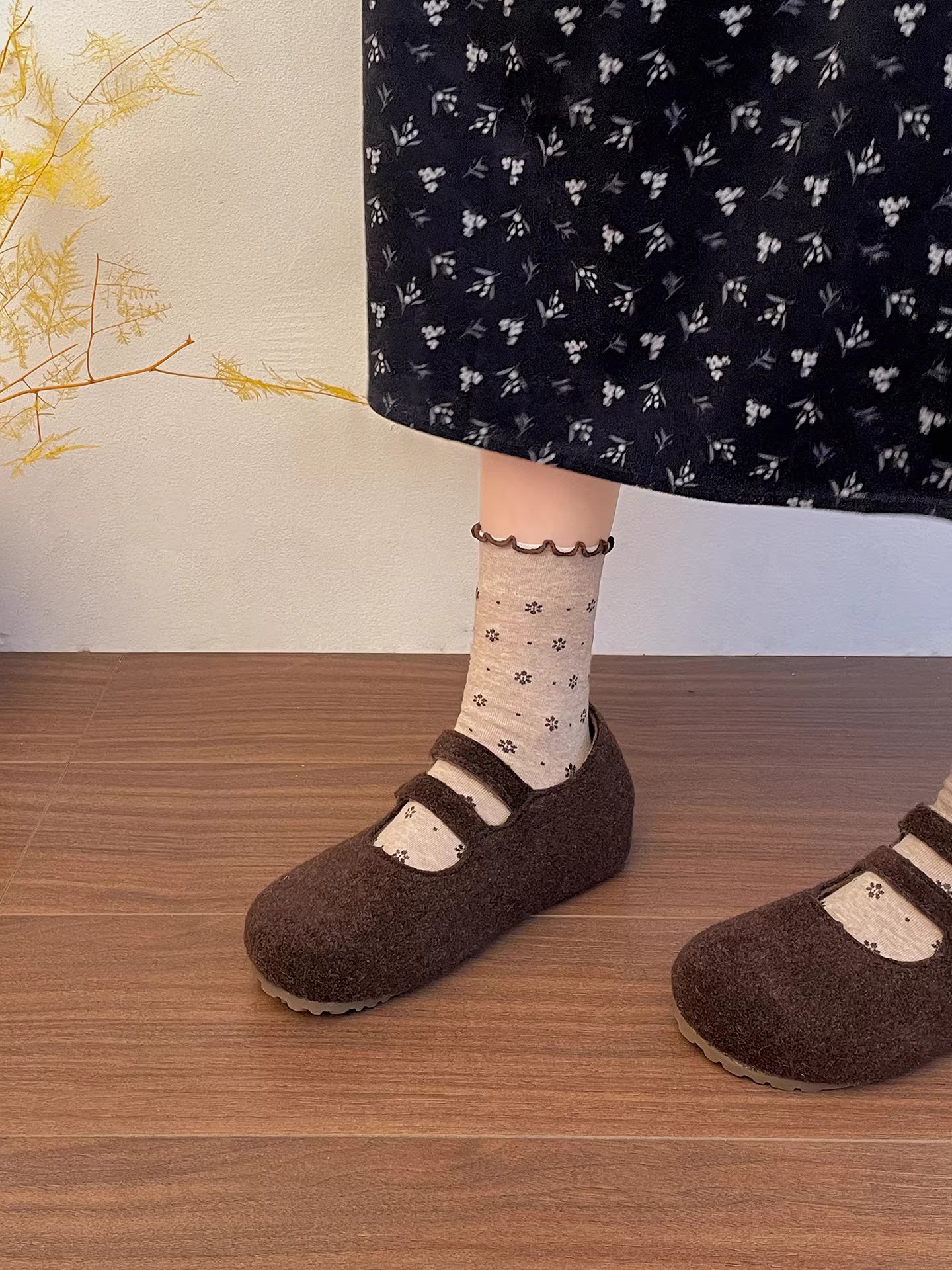 Giày Mary Jane lót lông cừu dày đế cao tăng chiều cao, giày bông mềm đế mềm đa năng mùa đông 2025 dành cho nữ