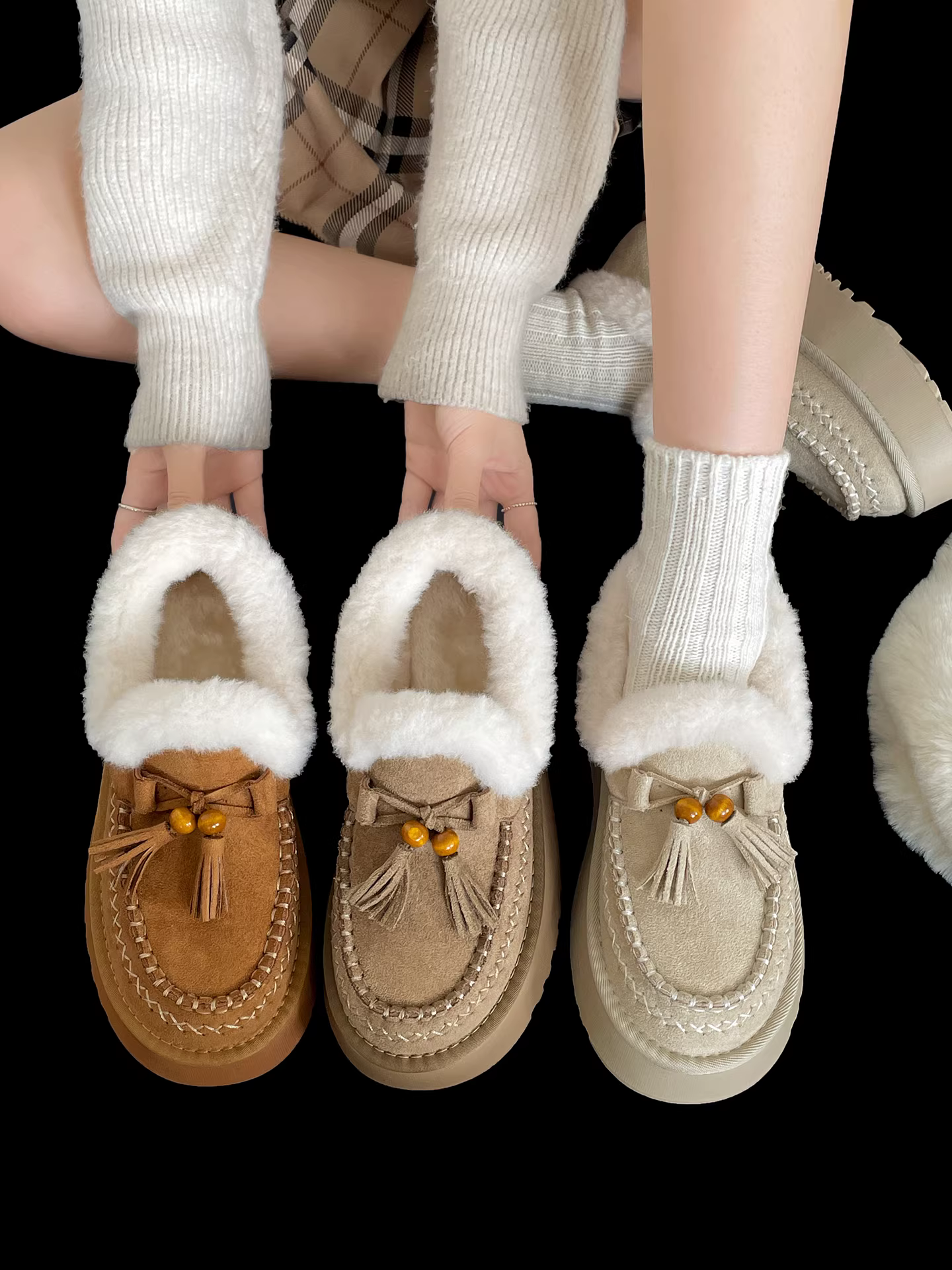 Giày bông giữ ấm đế dày phong cách retro Nam Trung Quốc dành cho nữ 2025, giày mùa đông dày dặn kiểu Birkenstock