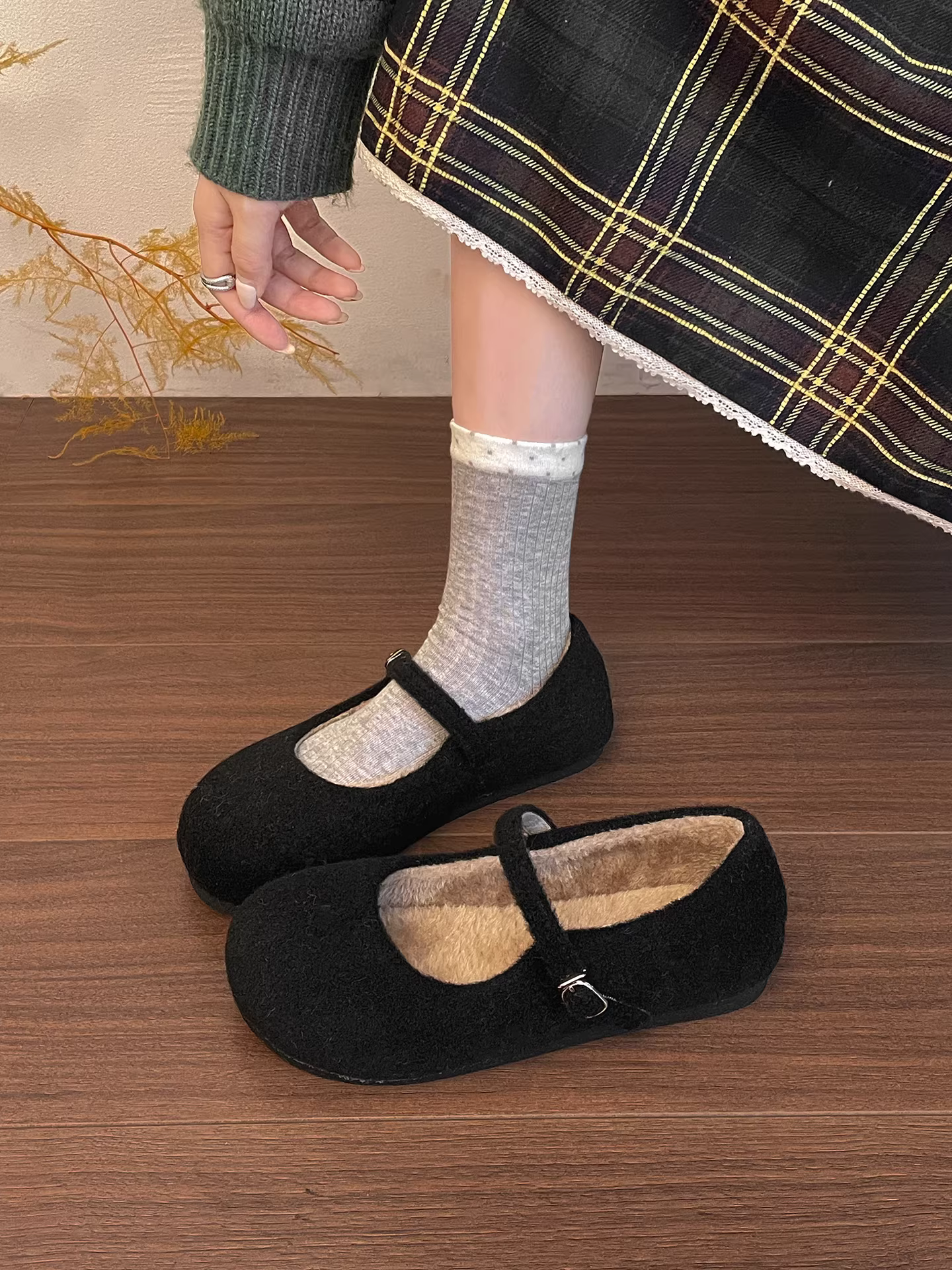 Giày nữ Nanzai kiểu Pháp cổ điển đế dày lông mềm mùa thu đông 2025, đi ngoài trời giữ ấm, kiểu Mary Jane