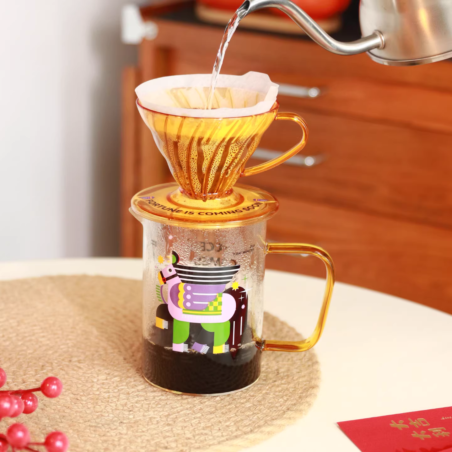 Bộ pha cà phê HARIO 2026 Năm Kỷ Ngựa phiên bản giới hạn với cốc lọc và bình chia sẻ, quà tặng năm mới, hợp tác MASADA