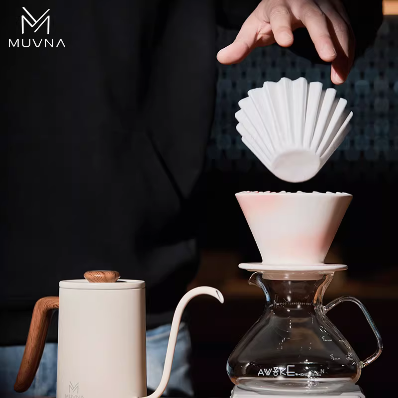 Giấy lọc hình bánh bông lan nguyên chất MUVNA 155/185, giấy lọc hình bát đáy phẳng, cốc lọc cà phê pha tay