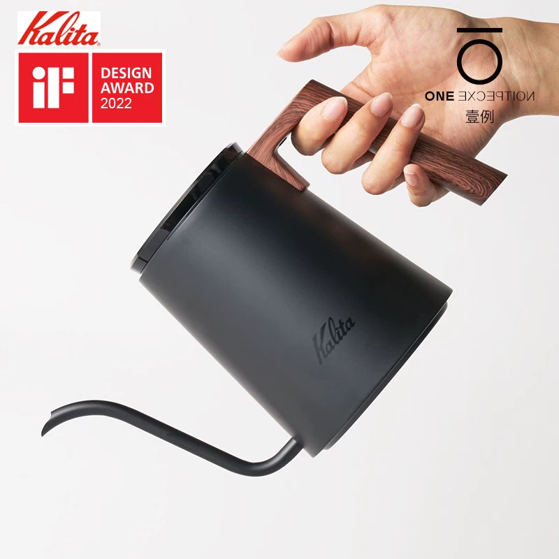 Ấm pha cà phê cổ ngỗng Kalita có nắp ép chống bỏng vân gỗ, ấm pha cà phê có vòi hẹp bằng Teflon, 800ml, Taimo.