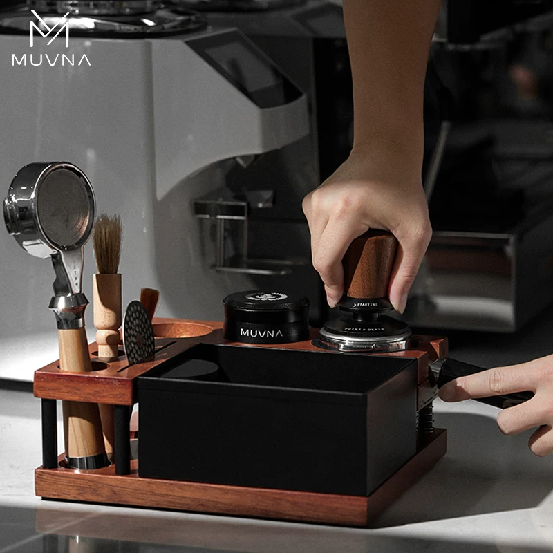 Giá đỡ MUVNA, giá đỡ tamper, hộp đựng bã cà phê, giá để đồ quầy cà phê, gỗ chắc chắn lò xo 51/53/58