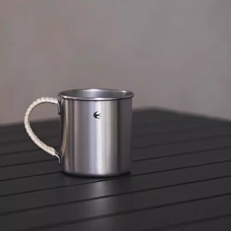 Ly nước bằng thép không gỉ kiểu Nhật Bản TSUBAME, chất liệu mây tre đan, dùng ngoài trời, cắm trại, kiểu dáng chim én, dùng uống cà phê
