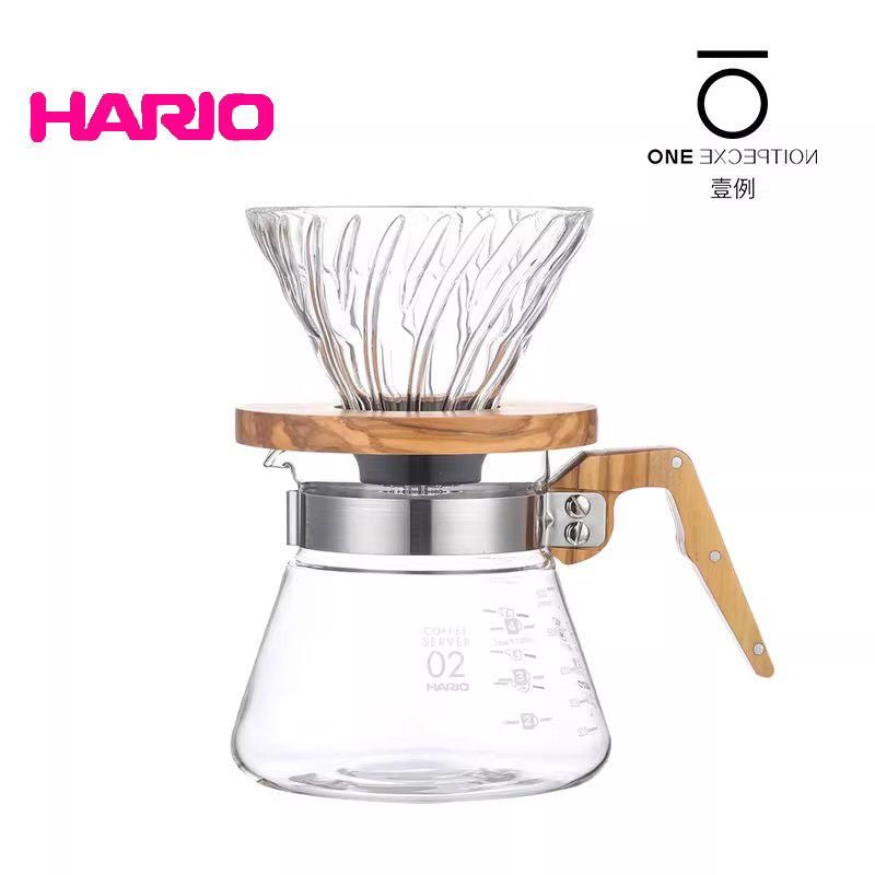 Bộ lọc cà phê bằng gỗ ô liu HARIO Nhật Bản, cốc lọc thủy tinh chịu nhiệt V60, bộ lọc cà phê nhỏ giọt, bộ chia sẻ cà phê