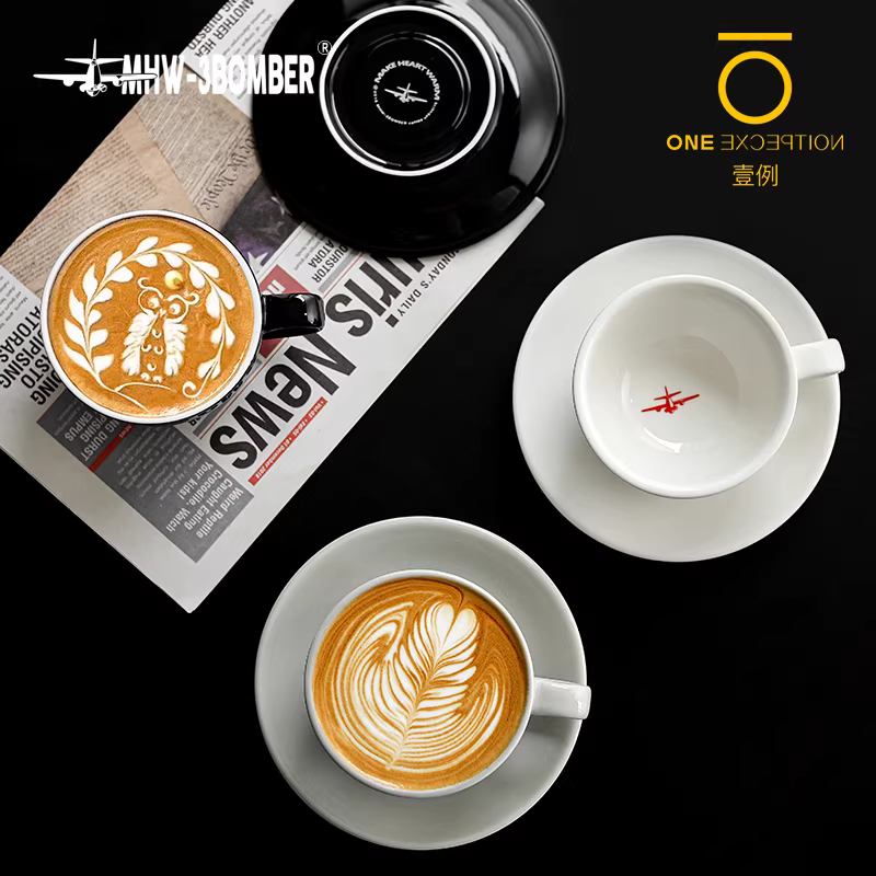 MHW Bomber Latte Cup Cốc cà phê Cà phê sữa Ý Latte Art Cup Cốc gốm đơn giản và đĩa lót 280ml Ailetao
