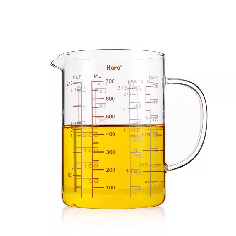 Cốc đo thủy tinh Hero có vạch chia mililiter, cốc đựng sữa dày, cốc đo, cốc làm bánh nhà bếp, chịu nhiệt và có thể đun nóng.