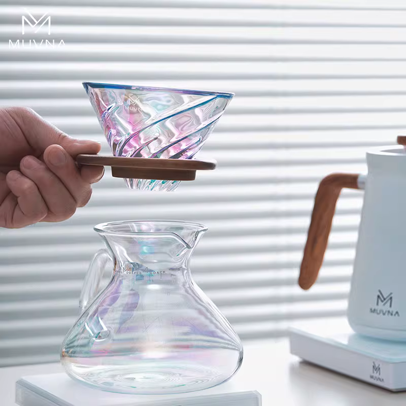 Cốc lọc cà phê thủ công MUVNA, cốc lọc cà phê kiểu V60, cốc cà phê thủy tinh lọc nhỏ giọt