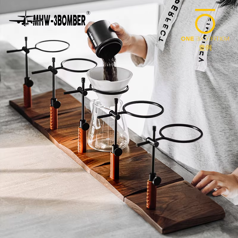 Giá đỡ pha cà phê bằng gỗ nguyên khối Bomber MHW, phong cách công nghiệp cổ điển, giá đỡ cà phê có thể điều chỉnh, giá đỡ cốc lọc V60 sản phẩm đơn
