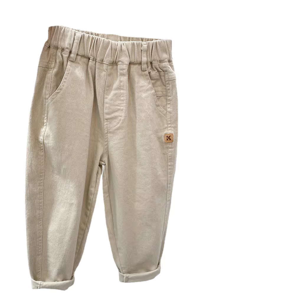 Quần cargo bé trai 2025, quần dài trẻ em thời trang, quần thể thao rộng rãi mùa xuân, chất liệu dệt, màu trơn cho trẻ lớn