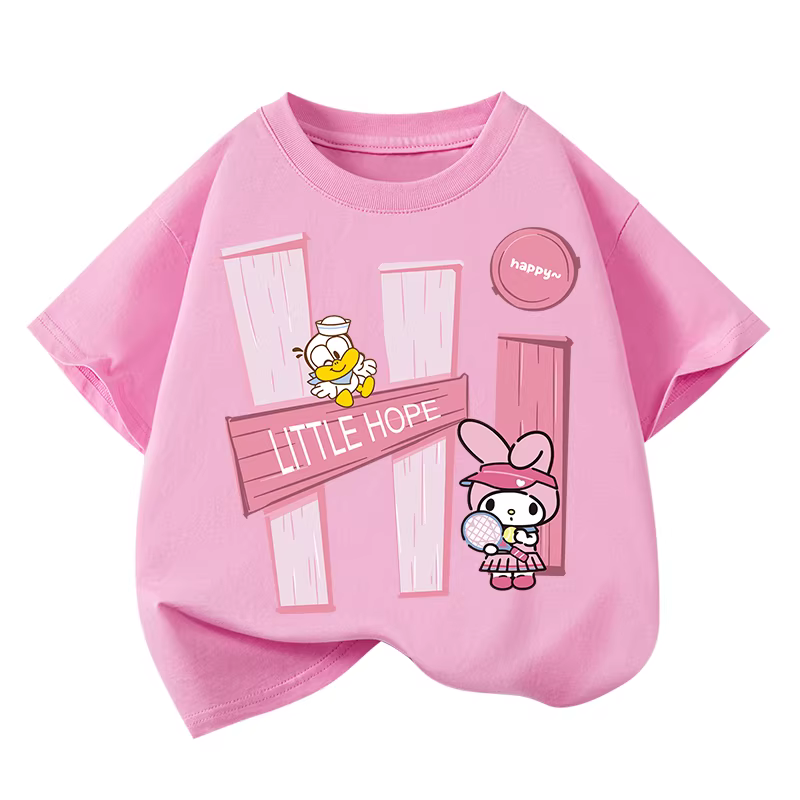 Áo thun ngắn tay 100% cotton cho bé gái, kiểu dáng thời thượng, phong cách mùa hè mới, áo kiểu dáng rộng tay lửng cho trẻ lớn.