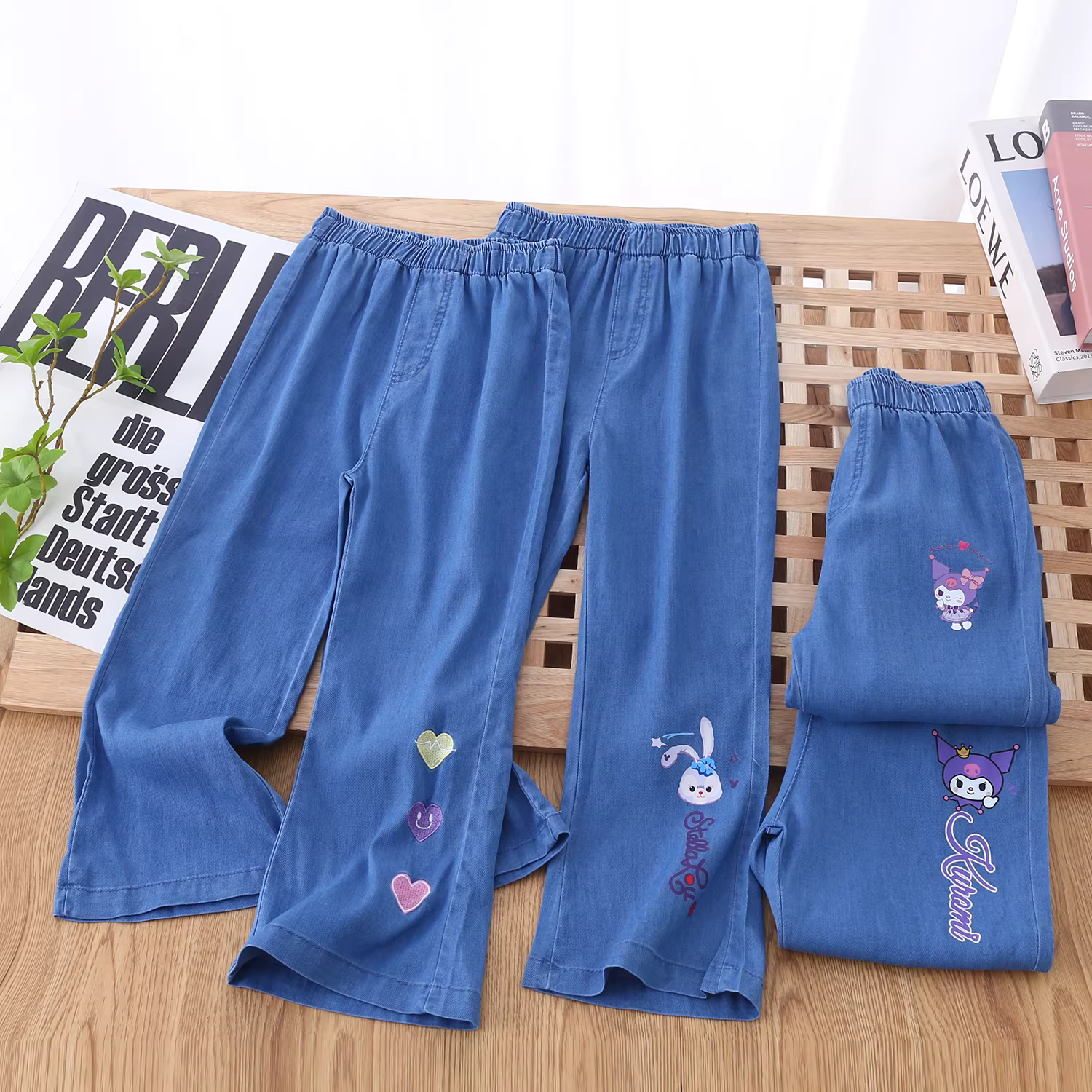 Quần chống muỗi denim Tencel cho trẻ em, quần dài điều hòa, trang phục mùa hè cho bé trai và bé gái, quần mỏng thông thường mùa hè sành điệu
